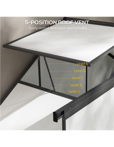 Outsunny 6 x 2.5ft Polycarbonate Greenhouse Walk-In Green House with Rain Gutter, Sliding Door, Window, Foundation, Dark Grey 84 - pic 39186 | FastDaddyshop
