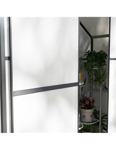 Outsunny 6 x 2.5ft Polycarbonate Greenhouse Walk-In Green House with Rain Gutter, Sliding Door, Window, Foundation, Dark Grey 84