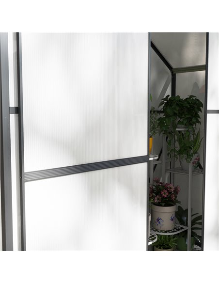 Outsunny 6 x 2.5ft Polycarbonate Greenhouse Walk-In Green House with Rain Gutter, Sliding Door, Window, Foundation, Dark Grey 84 - pic 39188 | FastDaddyshop