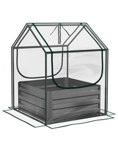 Outsunny Raised Garden Bed with Greenhouse, Clear and Dark Grey 845-971V01CR