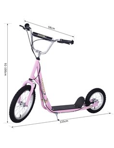 HOMCOM Air Tyre Scooter Adult Teen Push Scooter With Tyres Kids Stunt Scooter Ride On Alloy Wheel Pneumatic Tyres Pink 2