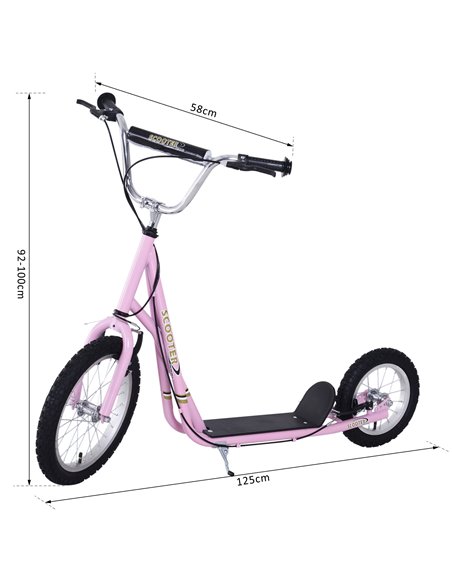 HOMCOM Air Tyre Scooter Adult Teen Push Scooter With Tyres Kids Stunt Scooter Ride On Alloy Wheel Pneumatic Tyres Pink - pic 3919 | FastDaddyshop