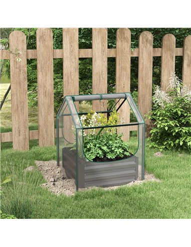 Outsunny Raised Garden Bed with Greenhouse, Clear and Dark Grey 845-971V01CR