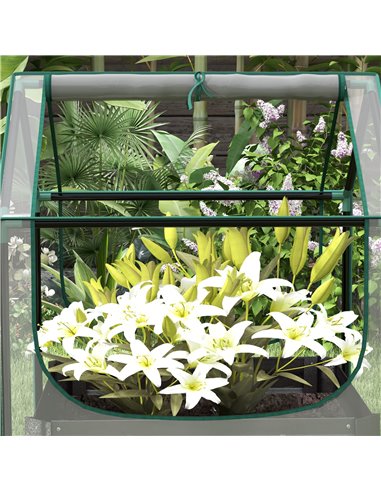 Outsunny Metal Planter Box with Cover, Raised Garden Bed with Greenhouse, for Herbs and Vegetables, Clear and Dark Grey 845-971V