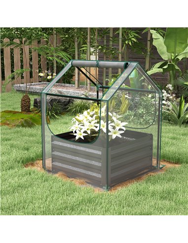 Outsunny Metal Planter Box with Cover, Raised Garden Bed with Greenhouse, for Herbs and Vegetables, Clear and Dark Grey 845-971V