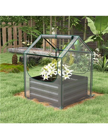 Outsunny Metal Planter Box with Cover, Raised Garden Bed with Greenhouse, for Herbs and Vegetables, Clear and Dark Grey 845-971V - pic 39197 | FastDaddyshop