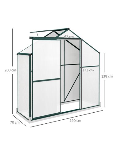 Outsunny 6 x 2.5ft Polycarbonate Walk-In Greenhouse, Green 845-950V00GN