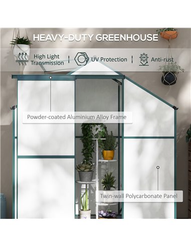 Outsunny 6 x 2.5ft Polycarbonate Walk-In Greenhouse, Green 845-950V00GN