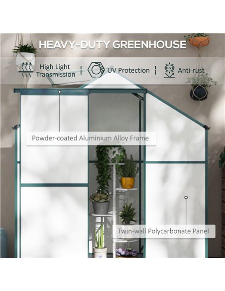 Outsunny 6 x 2.5ft Polycarbonate Walk-In Greenhouse, Green 845-950V00GN - pic 39201 | FastDaddyshop