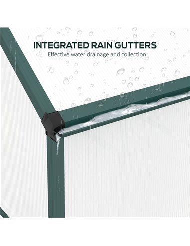 Outsunny 6 x 2.5ft Polycarbonate Greenhouse Walk-In Green House with Rain Gutter, Sliding Door, Window, Foundation, Green 845-95