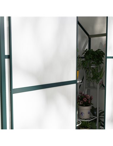 Outsunny 6 x 2.5ft Polycarbonate Greenhouse Walk-In Green House with Rain Gutter, Sliding Door, Window, Foundation, Green 845-95