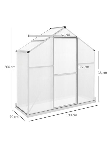 Outsunny 6 x 2.5ft Polycarbonate Walk-In Greenhouse, Silver 845-950V00SR