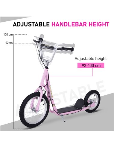 HOMCOM Air Tyre Scooter Adult Teen Push Scooter With Tyres Kids Stunt Scooter Ride On Alloy Wheel Pneumatic Tyres Pink