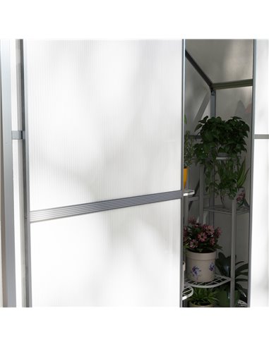 Outsunny 6 x 2.5ft Polycarbonate Greenhouse Walk-In Green House with Rain Gutter, Sliding Door, Window, Foundation, Silver 845-9