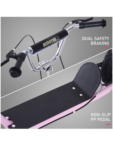 HOMCOM Air Tyre Scooter Adult Teen Push Scooter With Tyres Kids Stunt Scooter Ride On Alloy Wheel Pneumatic Tyres Pink