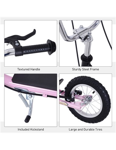 HOMCOM Air Tyre Scooter Adult Teen Push Scooter With Tyres Kids Stunt Scooter Ride On Alloy Wheel Pneumatic Tyres Pink