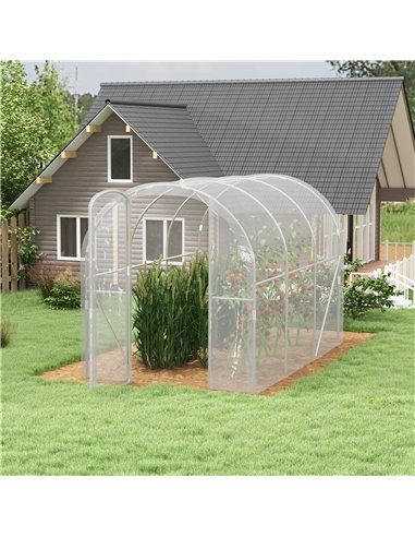 Outsunny Polytunnel Greenhouse Walk-in Grow House with PE Cover, Door and Galvanised Steel Frame, 3 x 2 x 2m, Clear 84H-004V00CR