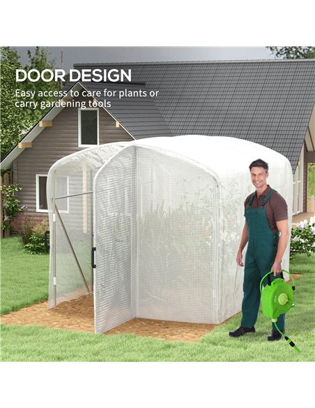 Outsunny Polytunnel Greenhouse Walk-in Grow House with UV-resistant PE Cover, Door and Galvanised Steel Frame, 2 x 2 x 2m, White - pic 39238 | FastDaddyshop