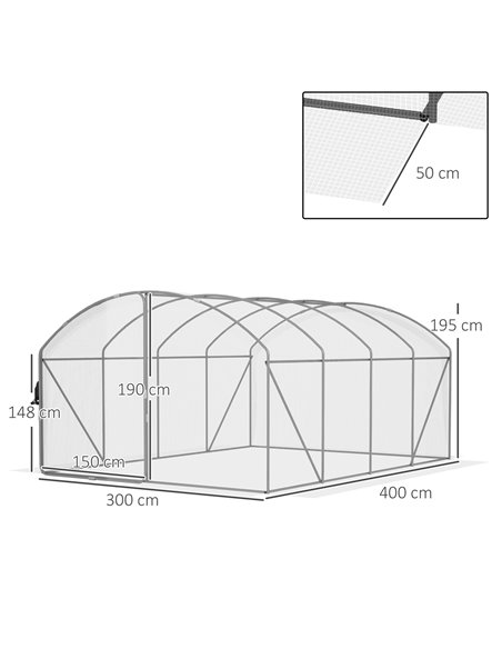 Outsunny Polytunnel Greenhouse Walk-in Grow House, 4 x 3 x 2m, White 84H-011V01WT - pic 39245 | FastDaddyshop
