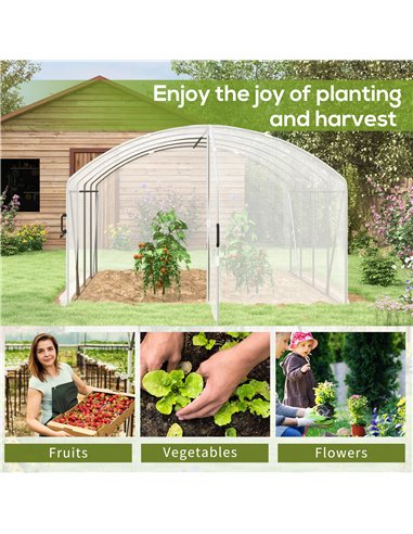 Outsunny Polytunnel Greenhouse Walk-in Grow House with UV-resistant PE Cover, Door, Galvanised Steel Frame, 4 x 3 x 2m, White 84