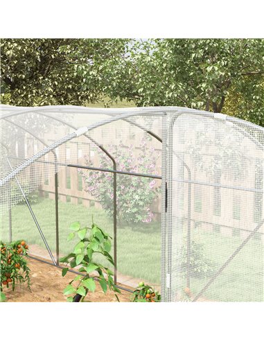 Outsunny Polytunnel Greenhouse Walk-in Grow House with UV-resistant PE Cover, Door, Galvanised Steel Frame, 4 x 3 x 2m, White 84