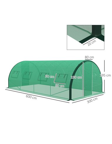 Outsunny Walk-in Polytunnel Greenhouse, 6 x 3(m), Green 84H-033V00GN