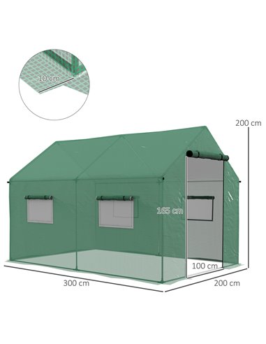 Outsunny Polyethylene Walk-in Polytunnel Greenhouse, 2 x 3(m), Green 84H-074V00GN