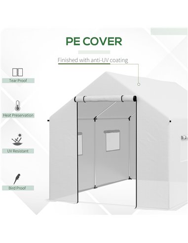 Outsunny Polyethylene Walk-in Polytunnel Greenhouse, 2 x 3(m), White 84H-074V00WT