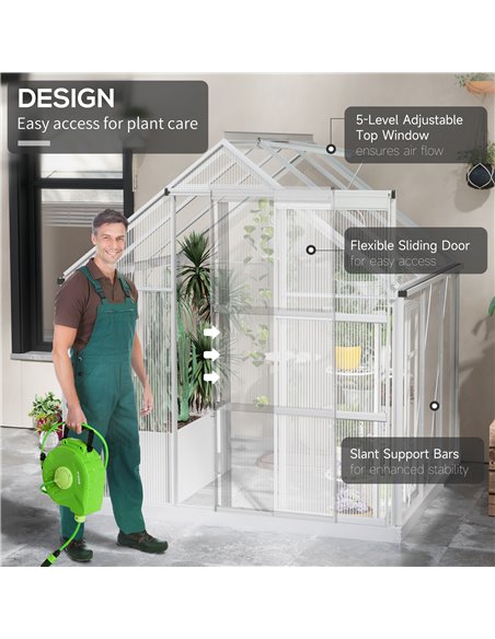 Outsunny 6 x 6ft Walk-In Polycarbonate Greenhous, Silver 845-334V02SR - pic 39282 | FastDaddyshop