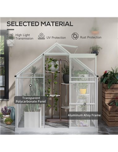 Outsunny 6 x 6ft Walk-In Polycarbonate Greenhous, Silver 845-334V02SR