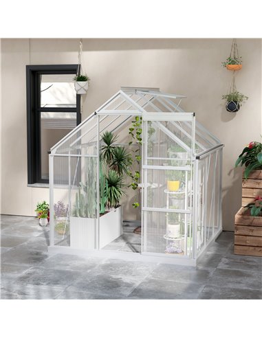 Outsunny 6 x 6ft Walk-In Greenhouse, Polycarbonate Greenhouse with Sliding Door, Window, Aluminium Frame, Foundation, Silver 845