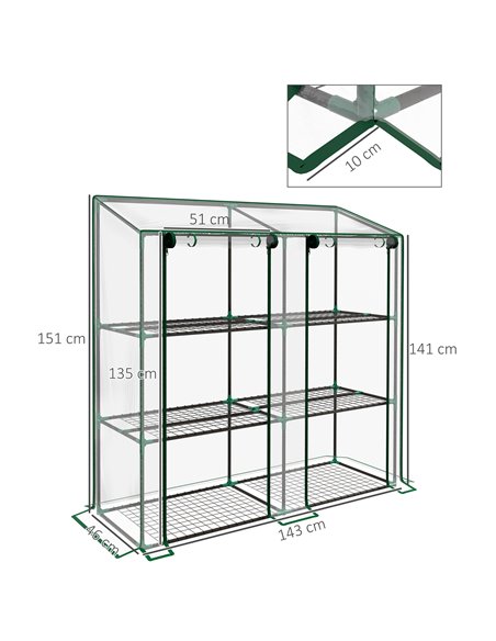 Outsunny 3 Tier 6 Wire Shelves Reinforced Mini Greenhouse, Clear 84H-065V00CR - pic 39308 | FastDaddyshop