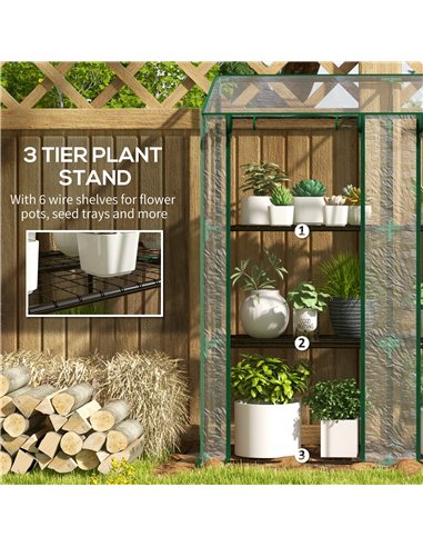 Outsunny 3 Tier 6 Wire Shelves Reinforced Mini Greenhouse, Clear 84H-065V00CR