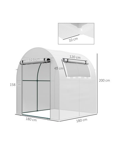 Outsunny Walk in Polytunnel Greenhouse, 1.8 x 1.8 x 2 m, White 845-775V00WT