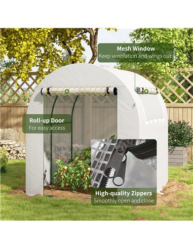Outsunny Walk in Polytunnel Greenhouse, Green House for Garden with Roll-up Window and Door, 1.8 x 1.8 x 2 m, White 845-775V00WT