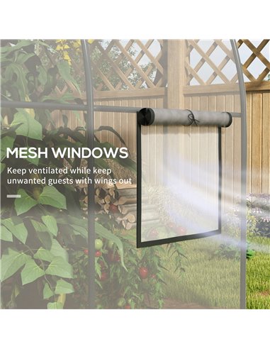 Outsunny Polytunnel Greenhouse Walk-in Grow House with Plasric Cover, Door, Mesh Window and Steel Frame, 3 x 2 x 2m, Clear 84H-0