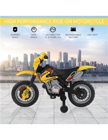 HOMCOM Kids Electric Motorbike Child Ride on Motorcycle 6V Battery Scooter (Yellow) - pic 3936 | FastDaddyshop