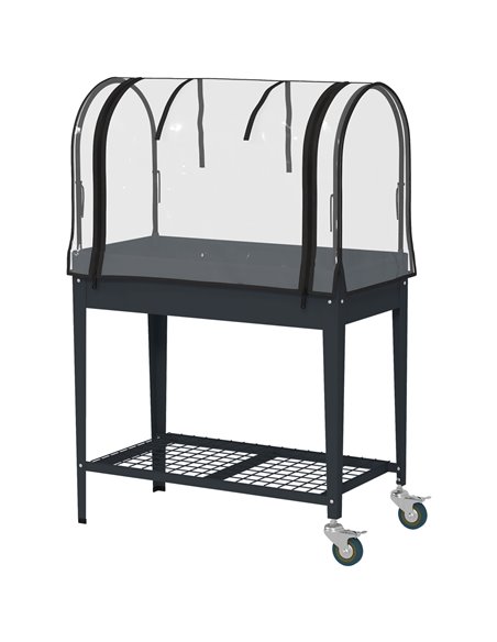 Outsunny Raised Planter with Greenhouse Cover, Dark Grey 84H-034V00CG - pic 39360 | FastDaddyshop