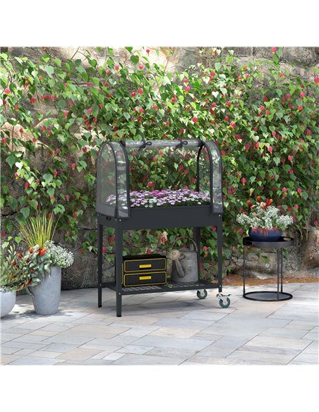 Outsunny Raised Planter with Greenhouse Cover, Dark Grey 84H-034V00CG - pic 39361 | FastDaddyshop