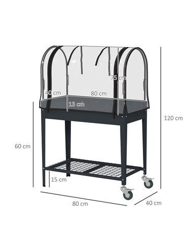 Outsunny Raised Planter with Greenhouse Cover, Dark Grey 84H-034V00CG