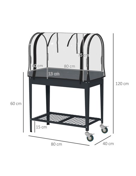 Outsunny Raised Planter with Greenhouse Cover, Dark Grey 84H-034V00CG - pic 39362 | FastDaddyshop