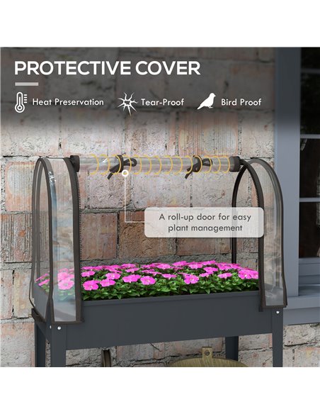 Outsunny Raised Planter with Greenhouse Cover, Dark Grey 84H-034V00CG - pic 39363 | FastDaddyshop