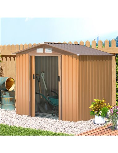 Outsunny 7 x 4 ft Lockable Garden Shed, Tool Metal Storage Building, Yellow 845-030YL