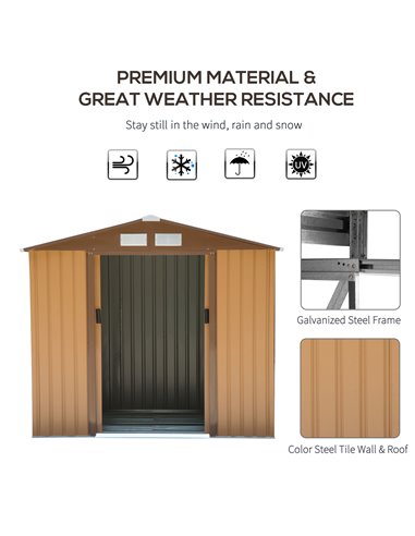 Outsunny 7 x 4 ft Lockable Garden Shed, Tool Metal Storage Building, Yellow 845-030YL