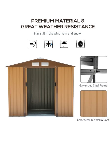 Outsunny 7 x 4 ft Lockable Garden Shed, Tool Metal Storage Building, Yellow 845-030YL - pic 39381 | FastDaddyshop