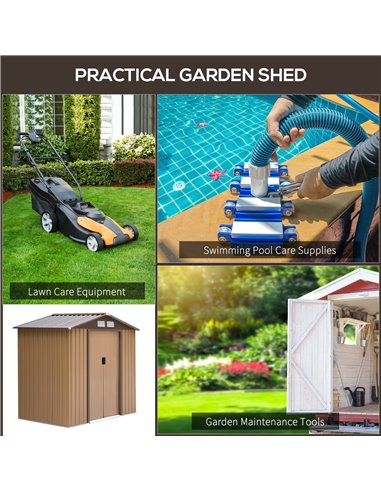Outsunny 7 x 4 ft Lockable Garden Shed Large Patio Roofed Tool Metal Storage Building Foundation Sheds Box Outdoor Furniture, Ye