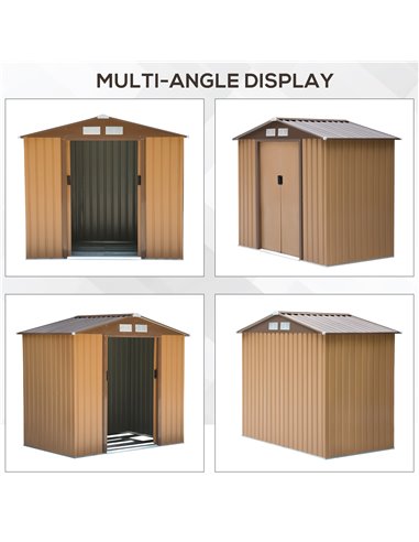 Outsunny 7 x 4 ft Lockable Garden Shed Large Patio Roofed Tool Metal Storage Building Foundation Sheds Box Outdoor Furniture, Ye