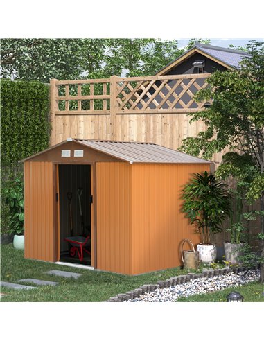 Outsunny 9 x 6FT Garden Metal Storage Shed Outdoor Storage Shed with Foundation Ventilation & Doors, Yellow 845-031YL