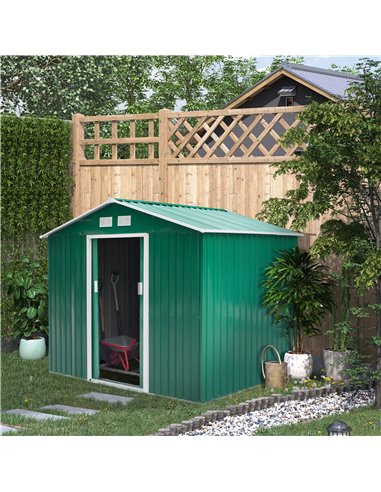 Outsunny 9 x 6 FT Large Lockable Garden Shed, Green 845-031GN