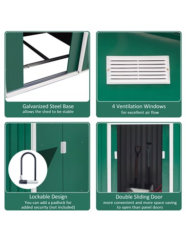 Outsunny Lockable Garden Shed Large Patio Tool Metal Storage Building Foundation Sheds Box Outdoor Furniture (9 x 6 FT, Green) 8
